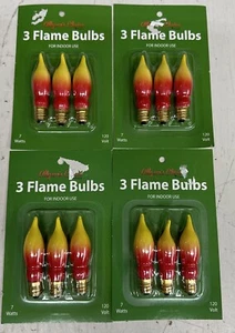 (12) Christmas Candle Yellow Red Flame Bulbs 120 Volt 7 Watt, C7 Candelabra Base - Picture 1 of 4