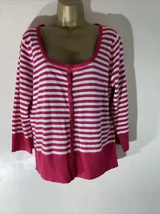Womens Tu Plus Size Uk 18 Pink&white Stripe Thin Knit 3/4 Sleeve Casual Cardigan - Picture 1 of 5