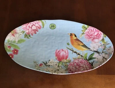Michel Design Works “Garden Melody” Oval Melamine Platter 19 X 10” Floral & Bird - Image 1 of 4