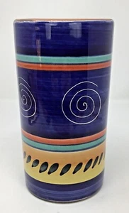 Pier1 Italian Swirl Terracotta Blue Vase Wine Cooler Utensil Holder Damage Read - Picture 1 of 12