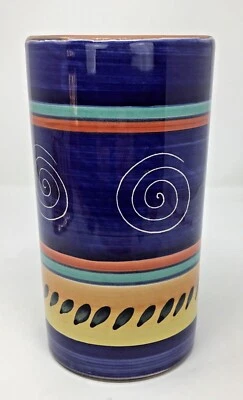 Jarrón azul terracota remolino italiano Pier1 enfriador de vino soporte de utensilios dañado leer Foto 1 de 4