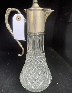 Vintage Cut Glass Silver Plated Claret Jug Decanter - Made in England -Antique - Picture 1 of 4