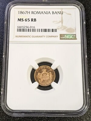 1867 H MS65 RB Romania Banu NGC KM 1.1 Carol I 1 Yr Type Almost Prooflike! - Image 1 of 4