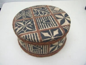 Kapa ( Tapa ) Round Trinket Box Sturdy Polynesian Crafts Native Vintage  ART - Bild 1 von 7