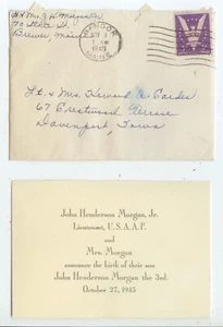 1945 Bangor Maine anuncio de nacimiento para John Henderson Morgan, LT. USAAF y esposa - Imagen 1 de 1