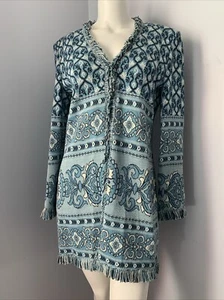 St. John Sport by Marie Gray Knit Long Sweater Wrap Blue Black Women's Sz M - Picture 1 of 8