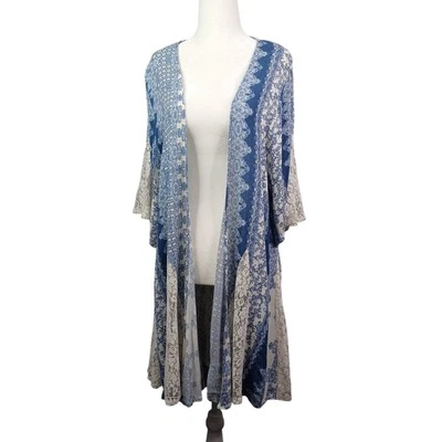 Cárdigan Rue 21 Floral Encaje Gasa Kimono Cubre Talla M Azul Marfil Hippie Boho  Foto 1 de 4