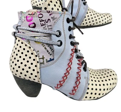 TMA глаза Maia женщин размер 8 белый горошек кожаный ботинок ремни молнии - Изображение 1 из 4
