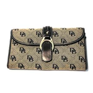 Dooney & Bourke Canvas Signature Geldbörse schwarz hellbraun rot Metallschnalle Scheckbuch - Bild 1 von 13
