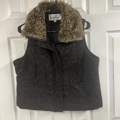 Chaleco Oleg Cassini Marrón Estampado Animal Mujer Talla XL Cuello Imitación Piel Foto 1 de 4