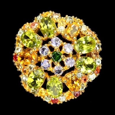 Anello in argento sterling 925 peridoto ovale cromato diopside zaffiro... - Immagine 1 di 4