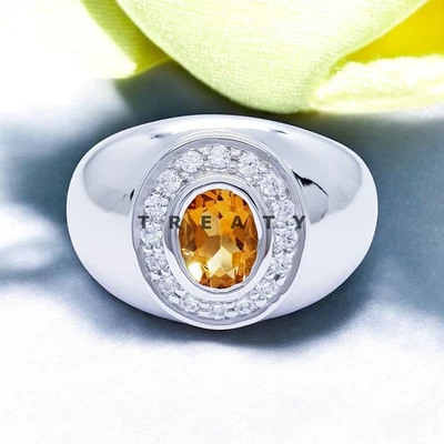Citrine Oval Cut Gemstone With 925 Sterling Silver Ring For Men's #475 # Foto 1 de 4
