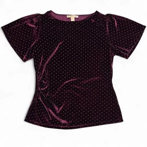 Michael Kors Velvet Top Size L Gold Studded Burgundy Ruched Holiday Party NWT - Picture 1 of 6