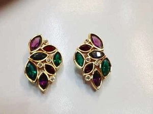 SWAROVSKI ORECCHINI DORATI CLIPS MULTICOLORE  EARRINGS NUOVI NEW - Picture 1 of 1