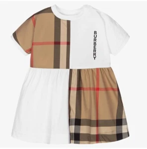 Authentic Burberry Baby Girl Elena Checked-Panel Logo Dress Size 18 Months - Picture 1 of 8
