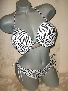 NWT Victoria Secret Bombshell 38C L Zebra String Swimsuit Bikini  - Picture 1 of 6