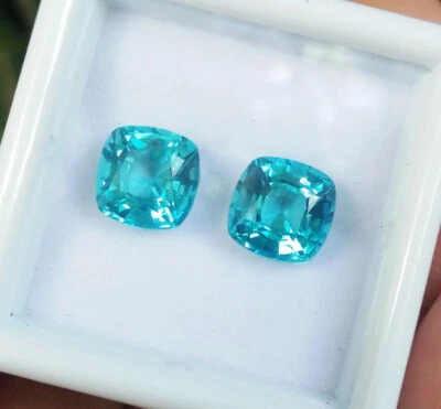 Excellent 2pcs_7x7mm. CUSHION NEON BLUE PARAIBA TOURMALINE Top Created Gems! - Image 1 of 4
