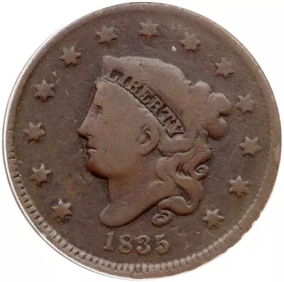 1835 N-18 R-4 ANACS G 6 Matron or Coronet Head Large Cent Coin 1c - Image 1 of 3