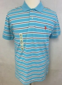 U.S. Polo Asn. Herrenhemd 100 % Baumwolle blau gestreift 2 Knöpfe orange Logo Gr. M neu mit Etikett - Bild 1 von 5