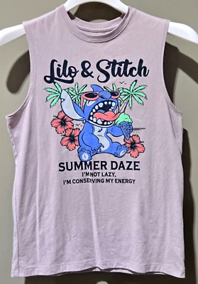 Camiseta sin mangas Disney Stitch malva pálida con estampado floral hawaiano -- para niñas talla XL 14-16 Foto 1 de 4