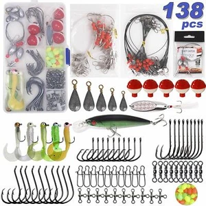 138pcs Saltwater Surf Fishing Tackle Box Kit Wire Rigs Lures Sinker Swivels Hook - Picture 1 of 10