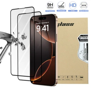 For iPhone 16 Pro Max/Plus 9H Hardness Tempered Glass Screen Protector 1/2 Pack - Photo 1 sur 18