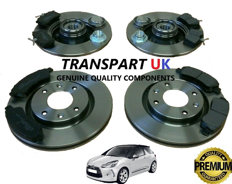 Citroen DS3 Front and Rear Brake Discs and Pads 1.4 1.6 c/w Bearings ABS 09-16 - Image 1 of 1