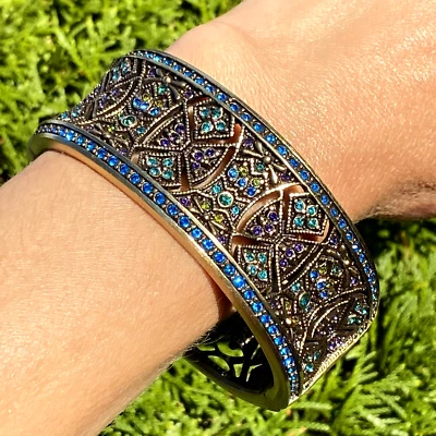 Pulseira de bronze HEIDI DAUS joia usada cristal largo bizantino M/L 7 - Imagem 1 de 4