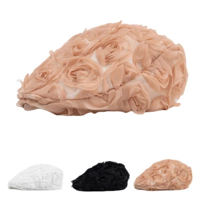 Mujeres Verano Fino Encaje Rosa Flor Boina Sombrero Elastizado Newsboy Gorra de Viaje Plana Foto 1 de 4