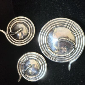 Broche y pendientes vintage de plata de ley modernista remolino GW Israel Designer - Imagen 1 de 15