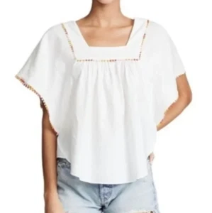 Madewell Quadratischer Hals Bommel Schmetterling Top weiß Größe Medium - Bild 1 von 9
