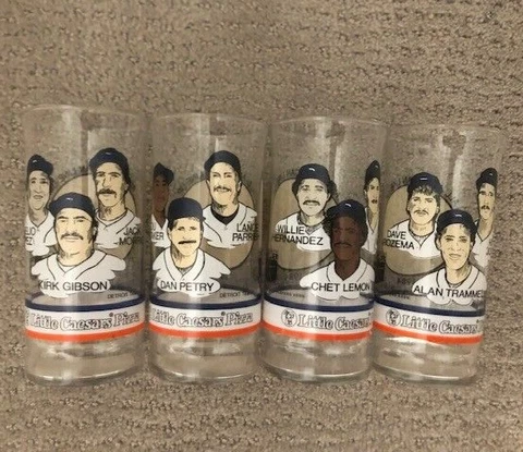 1984 Detroit Tigers Little Caesars Complete Glass Set, Alan Trammell, Whitaker Cover