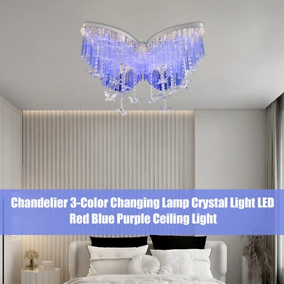 Lámpara de araña de cristal mariposa con lámpara que cambia de color de luz de 3 colores  Foto 1 de 4
