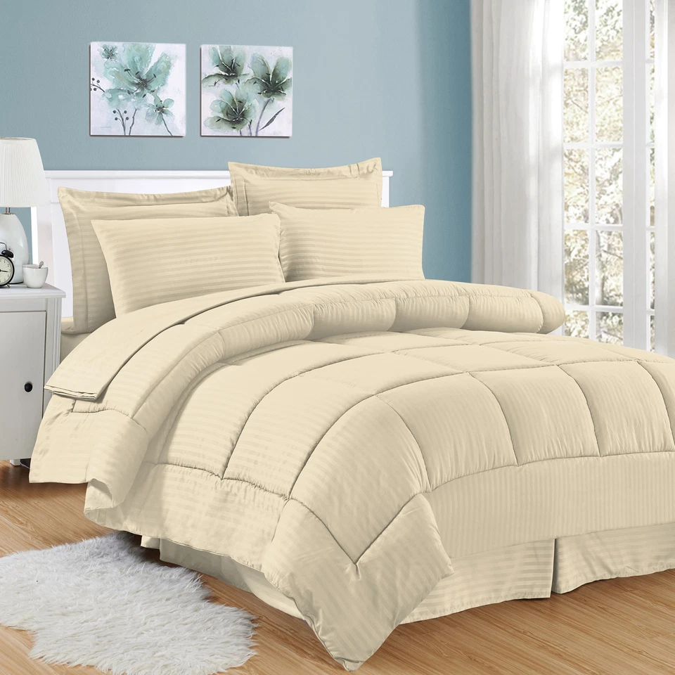 8 Piece Bed In A Bag Hotel Dobby Embossed Comforter Sheet Bed Skirt Sham Set - Image 1 of 1