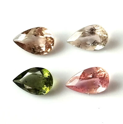 Natural Tourmaline 8X5 mm Pear Faceted Multi Color Wholesale Gemstone 4 Pieces - Image 1 of 4