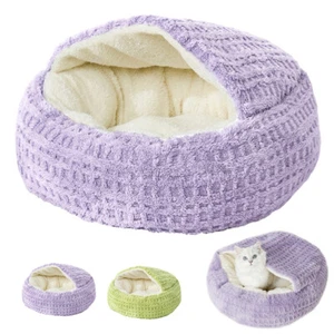 Winter Warm Dog Bed Cat Cave Donut Calming Pet Plush House Mat Soft Nest Kennel  - Picture 1 of 18
