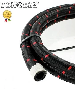 AN -6 (6AN 8mm) 5/16" Black Nylon Braided Red Streaked Hose 1 Meter - Picture 1 of 2