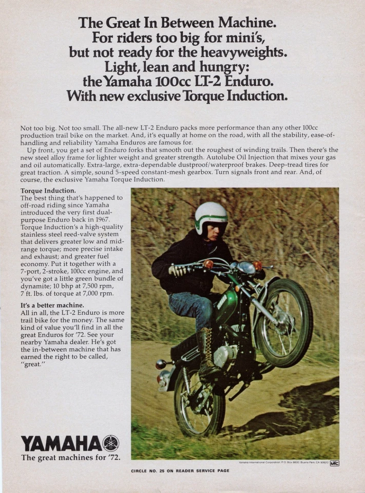 1972 YAMAHA LT2 100 ENDURO ПРОДАЖИ ОБЪЯВЛЕНИЕ ВИНТАЖНЫЙ - Изображение 1 из 1