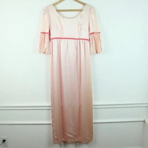 Vintage XXS Pink Satin Empire Waist Princess Maxi Dress 60s Cottagecore Coquette - Picture 1 of 9