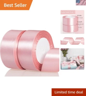 Elegant Bean Paste Pink Satin Ribbon, 2 Rolls of 1 1/2 Inch - Ideal for Weddings - Image 1 of 4