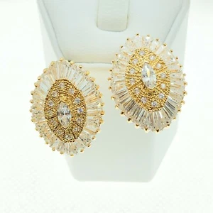 E2318 White Yellow Gold Plated Women Fashion Jewelry Stud CZ Earring Gift - Picture 1 of 8