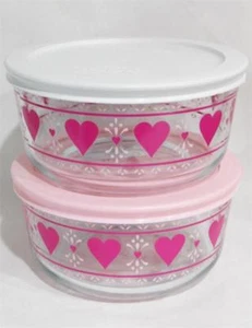 PYREX 4 tasses BOL DE RANGEMENT COEURS VALENTIN Love Hugs * CHOISISSEZ LA HOUSSE BLANCHE ou ROSE - Photo 1/9