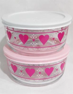 PYREX 4 Cup VALENTINE HEARTS STORAGE BOWL Love Hugs *Choose WHITE or PINK COVER - Image 1 of 4