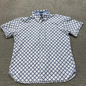 TOMMY HILFIGER Men's XXL Short Sleeve Shirt Blue Diamond Check Button Up - Picture 1 of 9