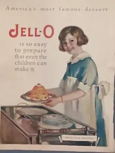 JELL-O 1925 Anuncio Impreso The Little Helper Lawrence Wilbur Art Girl Delantal Color - Imagen 1 de 2