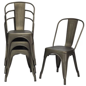 Set of 4 Tolix Style Dining Side Chair Stackable Bistro Cafe with Backrest Gun - Picture 1 of 8