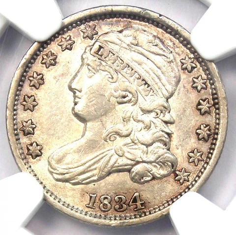 1834 Capped Bust Dime 10C - NGC AU Details - Rare Early Date - Certified Coin! Cover