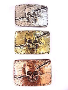 Gürtelschnalle Totenkopf skull belt buckle Wechselschnalle kupfer silber 4 cm