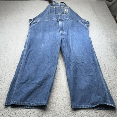 Carhartt Bib Overalls Mens 50 Blue Denim R08 DNM Workwear Adjustable Straps - Image 1 of 4