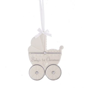 Midwest CBK Baby's First Birthday Pram Ornament – White 4"x3" Earthenware - Picture 1 of 1